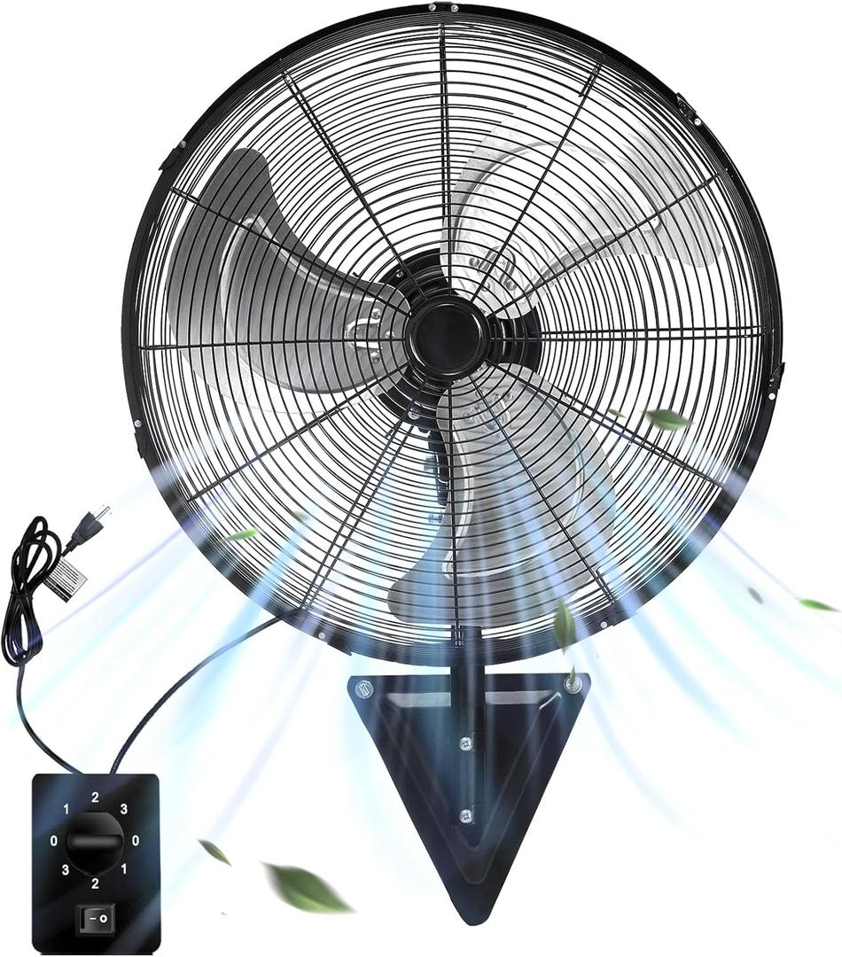 20 Inch Wall Mount Fan, Heavy Duty Oscillating Wall Mounted Fan with 5500 CFM, High Velocity 3 Speed Fans Outdoor with Adjustable Tilting for Workshop, Garage, Patios, Commercial and Industrial