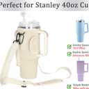 Water Bottle Carrier with Strap for Stanley 40 oz Tumbler,Personalized Initial ID Name Stanley Bag with Phone Pocket, Adjustable Strap, Stanley Cup Accessories (Cream)