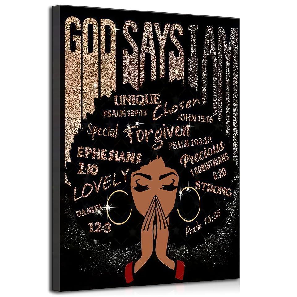 KecKoth God Says I Am Canvas Wall Art 16x24 Inch