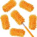 Microfiber Duster for Cleaning,6 Pcs Hand Washable Dusters with 11" to 29.5" Reachable Pole,Small Dusters for Cleaning Office Car Computer Furniture Sofa Ceiling Fan (Orange)