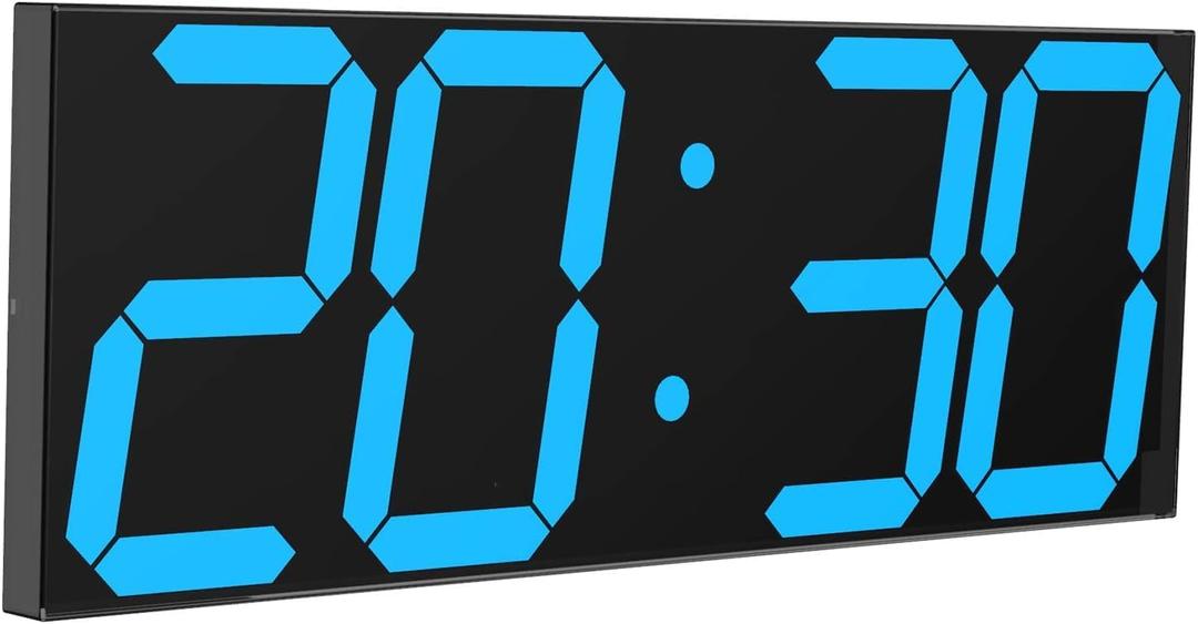 CHKOSDA LED Large Digital Wall Clock, Oversize Wall Clock with 6 Numbers, Remote Control Count up/Countdown Timer Clock, Auto Dimmer, Big Calendar and Thermometer(Ice Blue)
