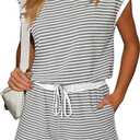Dokotoo Women's Summer Casual Rompers Striped Shorts Overalls Adjustable Drawstring Waist Jumpsuits One Piece Outfits (Medium, Gray)