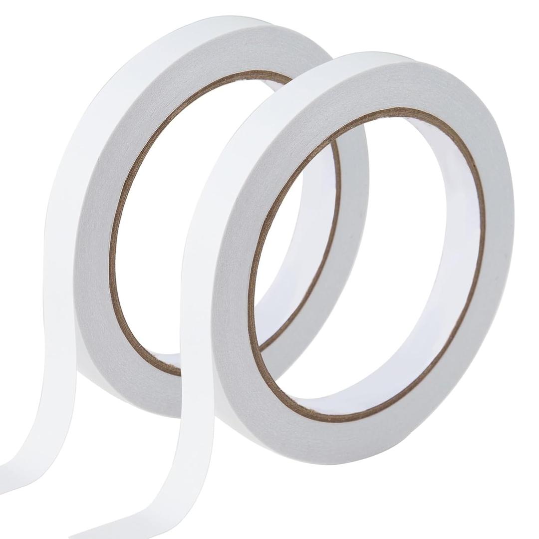 1/4" 2 Rolls Double Sided Adhesive Sticky Tape for Arts, DIY, Crafts, Photography, Scrapbooking, Card Making, Gift Wrapping, Office School Stationery Supplies, Home Supplies(Width: 6mm)