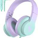 Candy Bila Kids Headphones, Wired Headphones for Kids Over Ear with Microphone, 85/94dB Volume Limiter Headphone for Girls Boys, Foldable Headphone for Learning & Entertainment,Gradient Purple