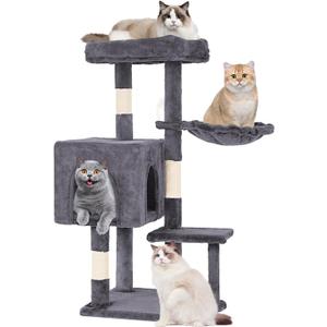 FDW | 37.8" Cat Tree Tower | Light Gray | Multi-Level Indoor Activity Center with Sisal Scratching Posts, Condos, Plush Perches, Hanging Cat Toys | Sturdy, Easy to Assemble | for Kittens & Adult Cats