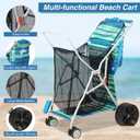 Old Bahama Bay Beach Cart with Big Wheels for Sand, Folding All Terrain Wheels Beach Wagon with Cooler Bag Umbrella Holder, Big Mesh Storage Capacity for Outdoor Camping, Supports 100lbs, Blue/Green