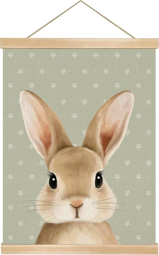 You found a duck Cute Rabbit Wall Art Decor, Nordic Woodland Animal Wall Hanging Decor for Nursery,Classroom, Playroom, Soft Neutral Bunny Poster for Toddler Bedroom,Easter Bunny Decor 14x18.5Inch