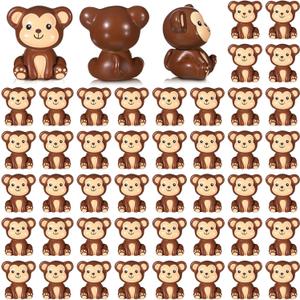 Silipull 50 Pcs Mini Monkey Figurines Resin Monkey Figures Bulk Tiny Animals Favors for Summer Cake Topper Goodie Bag Fillers Supplies Stuffers(Cute,Brown)