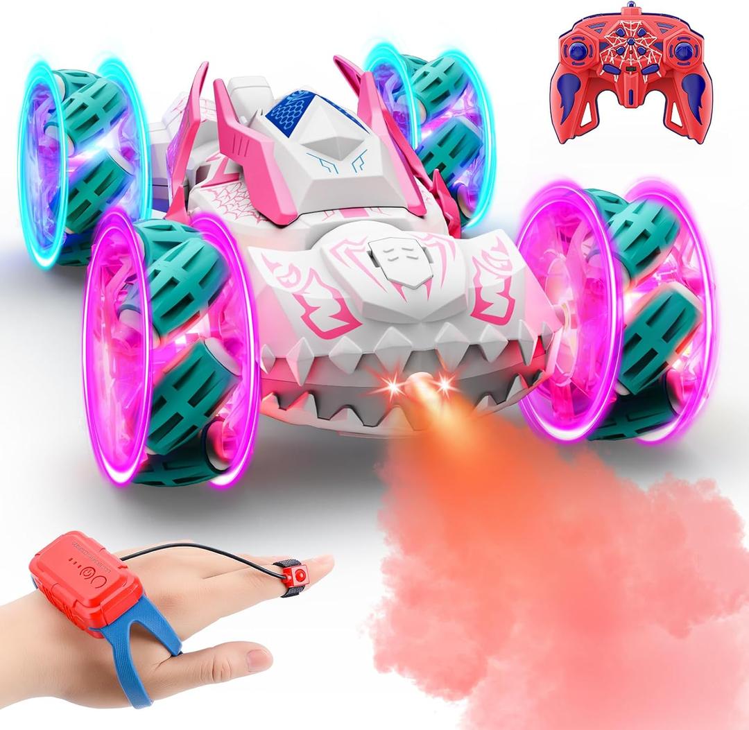 Remote Control Car Boys Toys: RC Cars 360Flip 2.4Ghz Double Sided 4WD Transform Off Road for Rotating Hand & Remote Control Drift Stunt Cars Toy 6 7 8 9 10 11 12 Year Old Kids Girls (White)