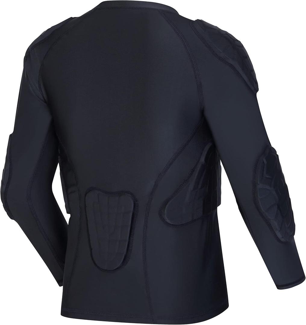 Boy's Padded Football Shirts Youth Kids' Protective Gear Set Training Suit for Basketball Football Skidding (Medium, Black)