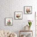 Pink Floral Wall Art Picture: Blossom Protea Flower Artwork Print on Rustic Wood Framed for Home Decor (16 x 16 x 3 Panels)