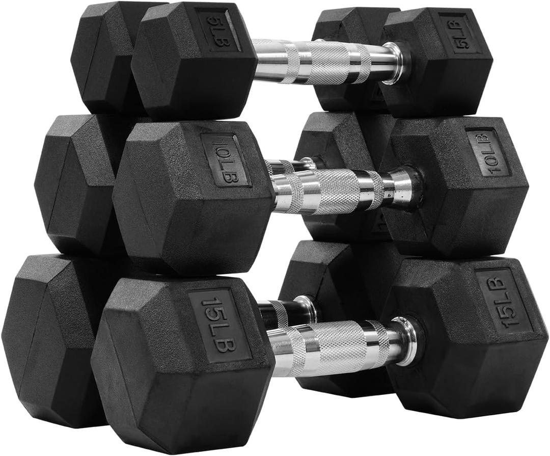 Aurorafy Hex Dumbbells Rubber Coated Hand Weights Set for Exercises and Fitness, Dumbbell Set Including 5lb, 10lb, 15lb Pair