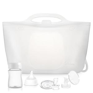Silicone Travel Bottle Sterilizer Bags | 2000ml Microwave Steam Sterilizer Bags for Baby Bottles, Breast Pump & Pacifiers, Reusable Steam Sterilizing Bags for Travel and Home Use (Clear Milk White)