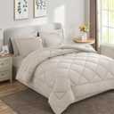 CozyLux King Size Comforter Set Beige - 7 Pieces Bed in a Bag King, Luxury Soft Bed Set for All Seasons, Bedding Set with Down Alternative Comforter, Sheets, Pillowcases & Shams