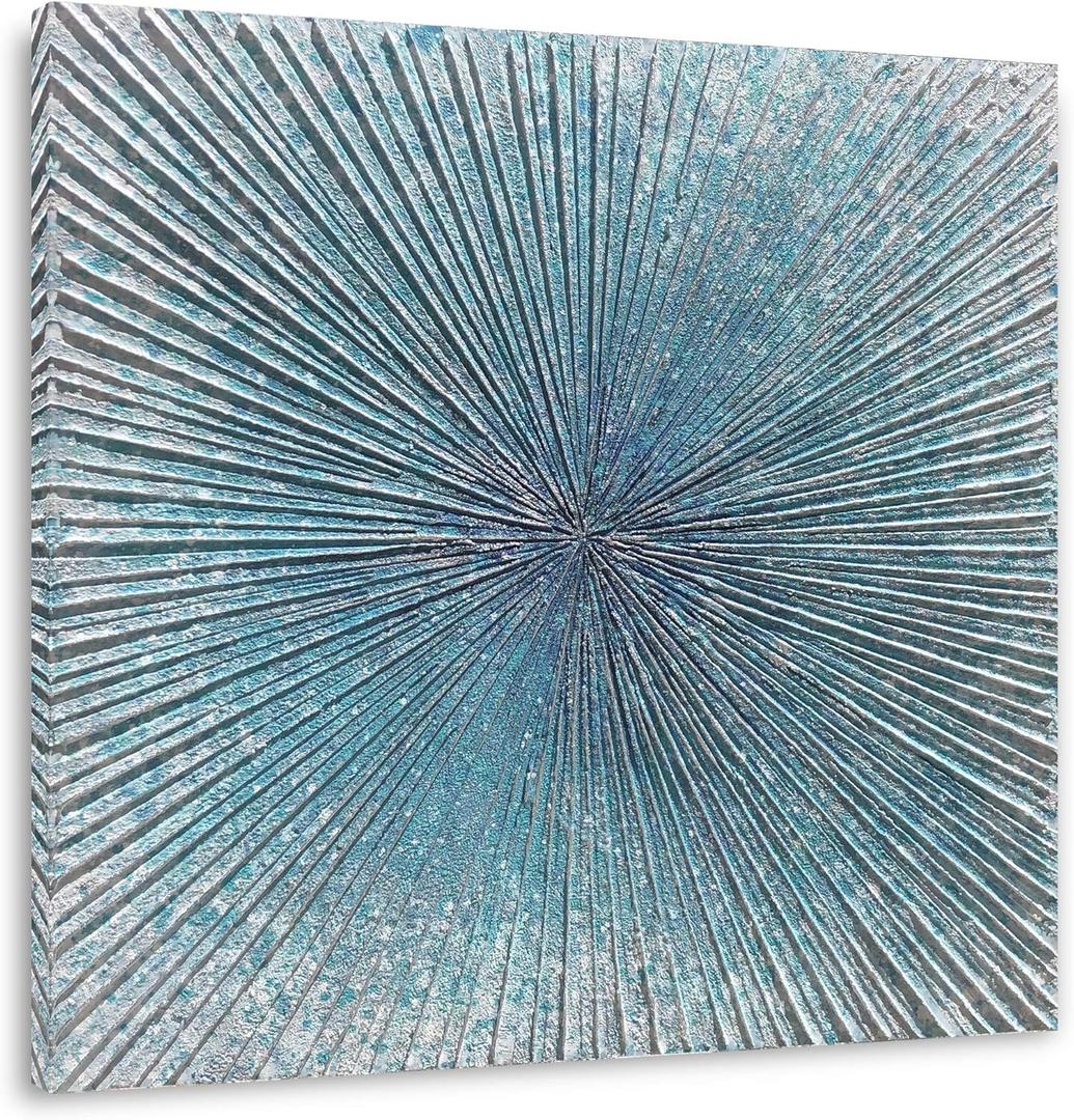 Yihui Arts Contemporary Abstract Living Room Wall Art Hand Painted Modern Teal Color Canvas Painting Pictures for Bedroom Bathroom Decor