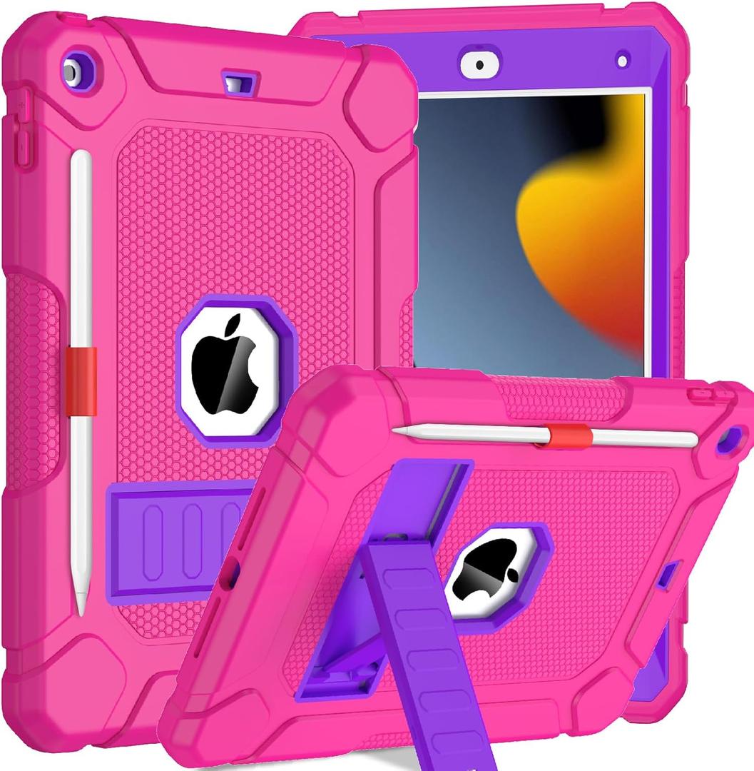 BMOUO Case for iPad 9th 8th 7th Generation (iPad 10.2 inch, 2021/2020/2019), Shockproof Protective iPad 10.2 Case with Built-in Stand/Pencil Holder, Magenta
