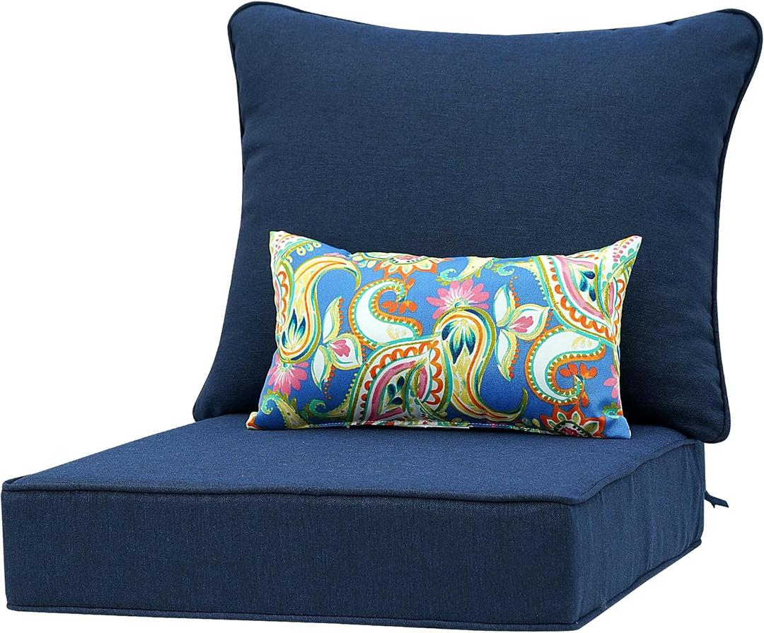 Outdoor Seat Cushion Set 24 x 22 Inch,Olefin Fabric Deep Seat Patio Cushions,Patio Furniture Cushions with Removable Cover,Rain-Proof and Fade Resistant Deep Seat Bottom & Back Cushion with Pillow (Midnight)