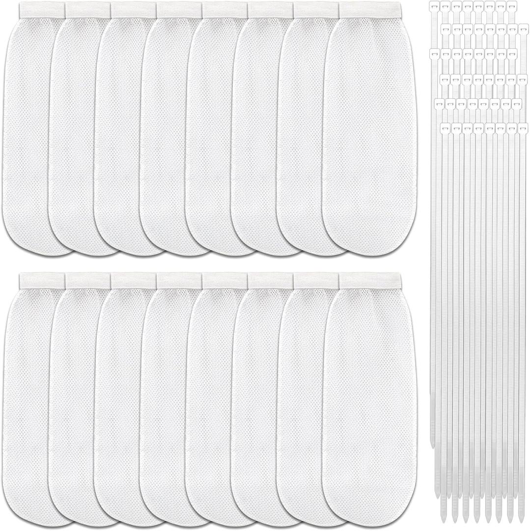 64-Piece Lint Trap and Cable Ties Set for Washing Machine, Includes 16 Nylon Mesh Lint Traps and 48 Cable Ties, Easy and Effective Lint Filtration (White)