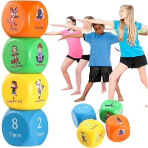 Fun Fitness Dice for Kids - Children's Workout Dice and Yoga Dice Set - Fitness Exercise Dice Game with Kids Yoga Poses - Childrens Foam Exercise Dice, Great Kids Exercise Equipment - Kids Ages 3+