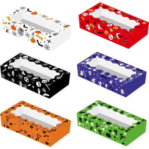 24 Pack Halloween Large Treat Boxes, Trick or Treat Candy Boxes with Window Halloween Party Favors Gift Goodie Boxes Supplies for Cookie Biscuit Donuts Dessert Cupcake Pie