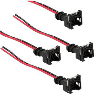 Pack of 4 Fuel Injector Connector, Waterproof Shell + Copper Core Plug Injector, Plug-and-Play Standard Specification Fuel Injector Socket with Extended Pigtail Harness, Universal for Car (Black)