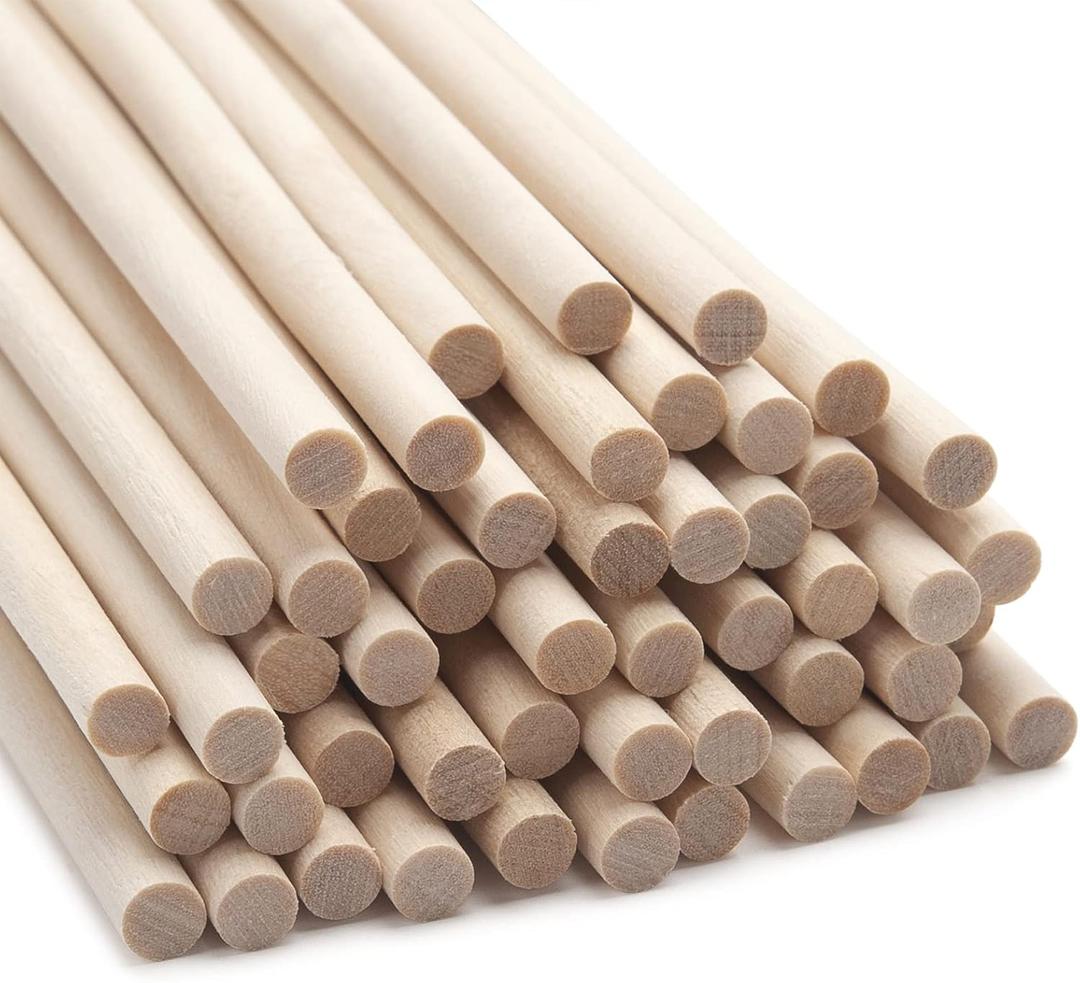 Wooden Dowels Wooden Sticks for Crafts 1/4" x 17.5", 50 PCS Wood Dowel Rods, Wood Sticks for Crafting, Macrame Dowels, Unfinished Round Hardwood Stick for Tiered Cake Support Flower Bouquet, Popsicle