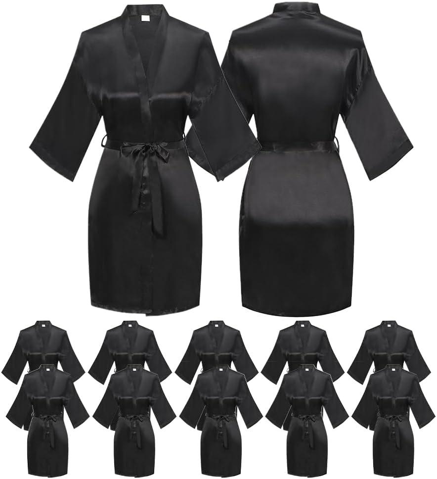 12 Pcs One Size Womens Short Satin Robes Lightweight Silky Wedding Bridal Party Bride Bridesmaid Bathrobes
