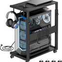 JANE EYRE Computer Tower Stand - Adjustable PC Tower Stand CPU Holder Cart with Charging Station for Office Home Classroom,23.03"-28.3" H, black