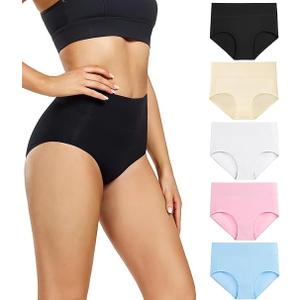 wirarpa Women's Underwear High Waisted Ladies Cotton Panties Soft Full Coverage Briefs 5 Pack, Size: M
