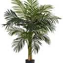 Nearly Natural 4ft Golden Cane Palm, Double Stalk Artificial Tree With Lush Realistic Foliage Maintenance Free Indoor Faux Palm Plant For Living Room, Easy Setup, Perfect Tropical Decoration, Palm Tree