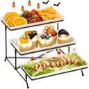 Mfacoy 3 Tier Serving Tray Set, 12" Tiered Serving Trays Platters, Reusable Serving Tray for Party, Collapsible Sturdier Stand with Stable Cross Bars, Serving Platters for Veggie, Fruit, Dessert