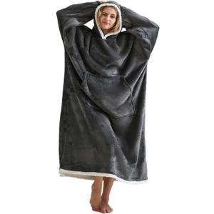TSUTOMI Wearable Blanket Hoodie, Oversized Sherpa Hooded as Birthday Gifts Christmas Gifts for Mom Women Girlfriend Men, Cozy Sherpa Hoodie for Adult, Dark Grey