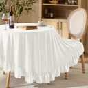 KKJIAF Ivory Velvet Round Tablecloth 70 inch, Retro Farmhouse Ruffle Round Table Cloth Washable Table Cover for Wedding Buffet Parties Baby Shower Kitchen Decoration