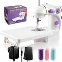 Flying Banana Mini Sewing Machine with Extension Table, Dual Speed Portable Electric Sewing Machine for Beginners, Small Household Mending Kit with Light, Foot Pedal, AC/Battery Operated, White
