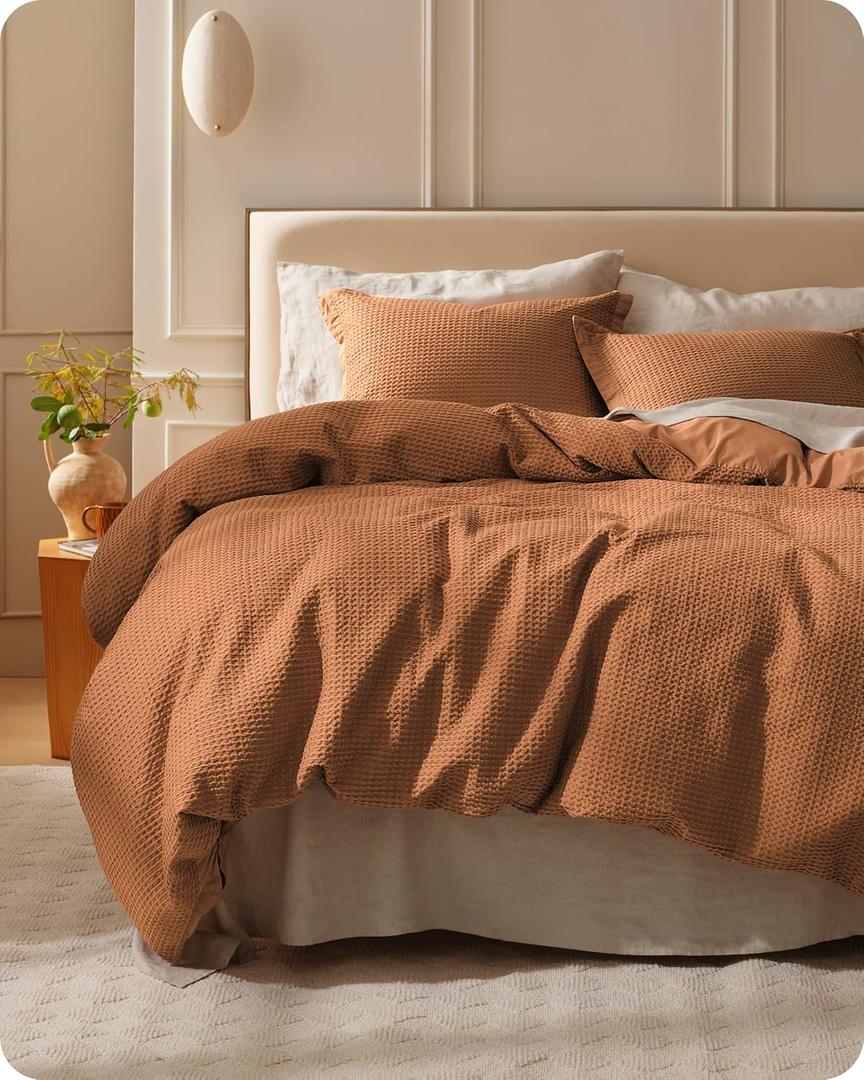 Bedsure Cotton Duvet Cover King - 100% Cotton Waffle Weave Hazel Duvet Cover King Size, GentleSoft and Breathable Bedding Set for All Season, 3 Pieces, 104"x90"