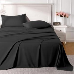 ROSE&RISY Black King Sheet Set, 4 Pieces Soft Bedding Queen Sheet Set, Breathable and Cooling,Includes 1 Fitted Sheet, 1 Flat Sheet, 2 Pillowcases - Deep Pocket (Black, King)