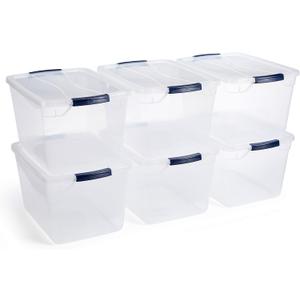 Rubbermaid Cleverstore Clear 32 Qt, 6 Pack Stackable Plastic Storage Containers with Durable Latching Clear Lids, Visible Storage, Great for Closet and Laundry Storage, Organizing in the Home
