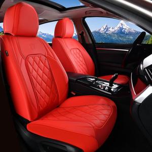 Coverado Leather Seat Covers, Car Seat Cover Front Seats, Waterproof Seat Covers, Luxury Faux Leather Car Seat Protectors, Red Car Seat Cover, Automotive Seat Covers Universal Fit for Most Cars, Red, Front