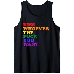 Kiss Whoever the fuck you want LGBT Rainbow Pride Flag Tank Top Medium