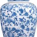 Decorative Blue and White Ceramic Ginger Jar with Lid (8.25" High)