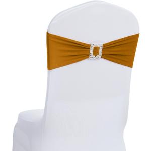 Joccun 120 PCS Spandex Chair Sashes Bows Stretch Chair Cover Band with Buckle Slider Universal Elastic Chair Ties for Wedding Banquet Party Event Decoration (Gold)
