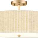 Semi Flush Mount Ceiling Lights, 4-Light 18" Gold Light Fixtures Ceiling Mount with Pleated Linen Fabric Shade, Drum Lighting Fixture for Nursery Hallway Bedroom Kitchen, AD-25036-4SF-GD-B, 18", Single Shade