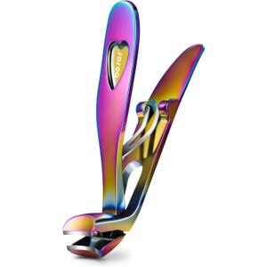 BEZOX Toe Nail Clippers for Seniors - Ergonomic Toenail Clipper for Thick Nails for Seniors, Angled Head Fingernail Clippers with Catcher for Men and Women - Rainbow (Small, Titanium)