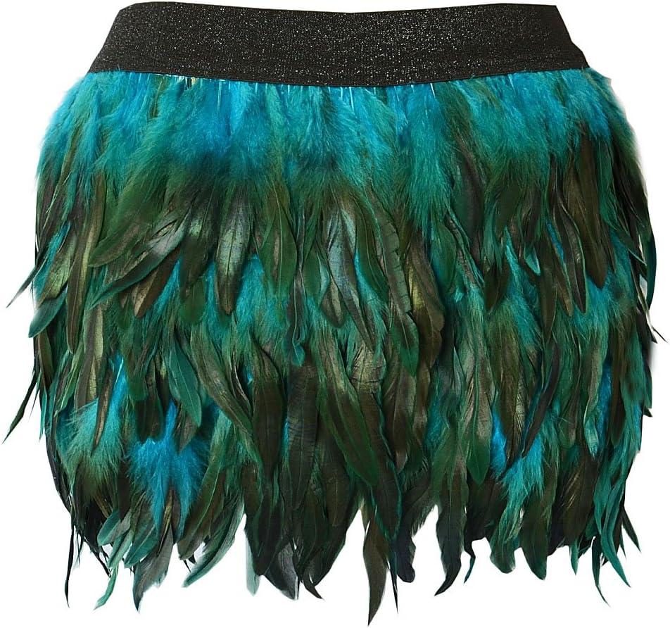 Miuco Womens Faux Feather A Line Mini Skirt (Blue) Small