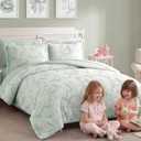 Geniospin Light Green Full Comforter Set for Girls- 7 Pieces Bowknot Jacquard Bed in A Bag Full Bedding Sets with Sheets, Pillowcases & Shams, All Season Kids Comforter Set