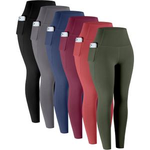 LZYVOO Leggings with Pockets for Women, 6 Packs Soft High Waisted Tummy Control Workout Yoga Pants (Black,Gray,Navy,WineXRedJGreen-3XL)
