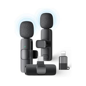 2 Pack Wireless Lavalier Microphone for iPhone iPad and Android Phone, Lapel Mic Plug and Play Wireless Mic Noise Reduction Mini Microphone for Video Recording Interview Podcast Vlog YouTube Tiktok