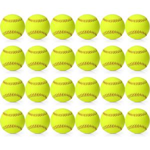 Lewtemi 24 Pack Yellow Practice Softballs Official Size and Weight Slowpitch Softball Sports Unmarked Leather Covered Youth Fastpitch Softball Ball Training Ball for Games Practice (12 Inch)