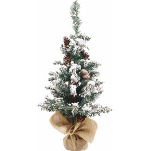 Tabletop Christmas Tree 2ft Artificial Mini Christmas Tree, Pine Cones Frosted Snow Branches Small Flocked Christmas Tree for Desk or Bedroom, Table Top Xmas Tree for Holiday Indoor Christmas Decor