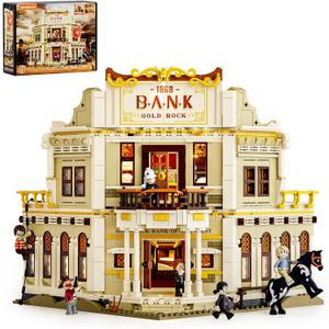 Western Bank Heist Lighting Building-Bricks Set - Wild West Outlaw Gold Heist 2875 Pcs Collection Display Set for West Lovers
